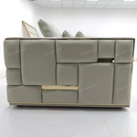 Modern Luxury Modular Leather Sofa with Grid Tufted Craftsmanship & Polished Gold Stainless Steel Accents